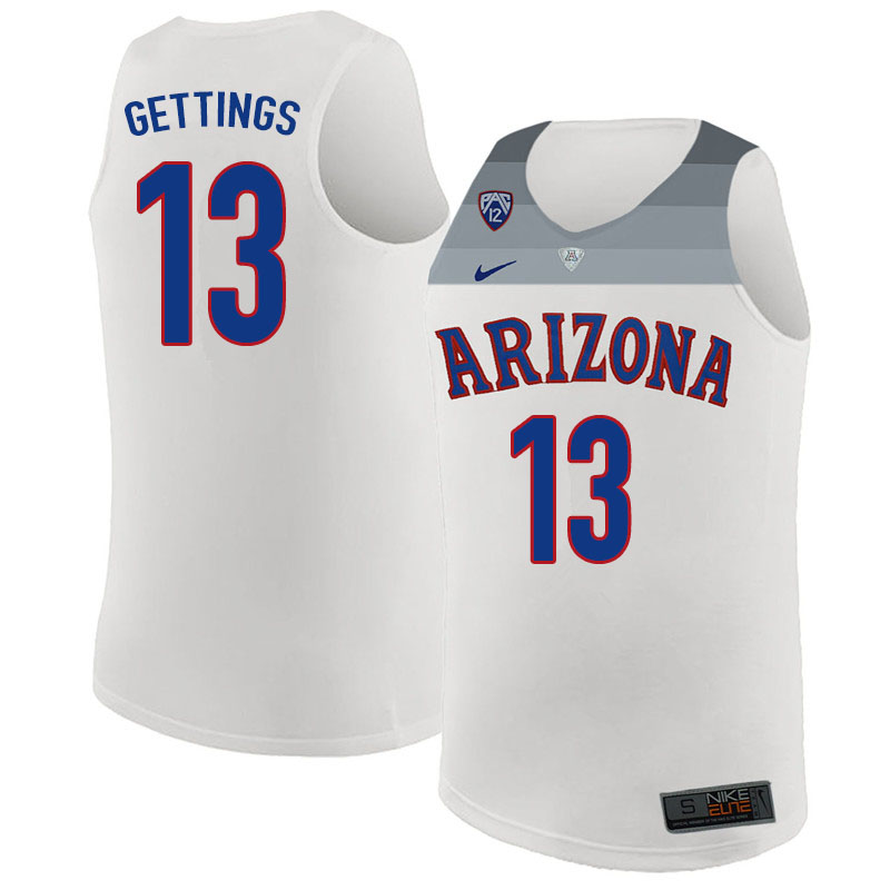 Men #13 Stone Gettings Arizona Wildcats College Basketball Jerseys Sale-White